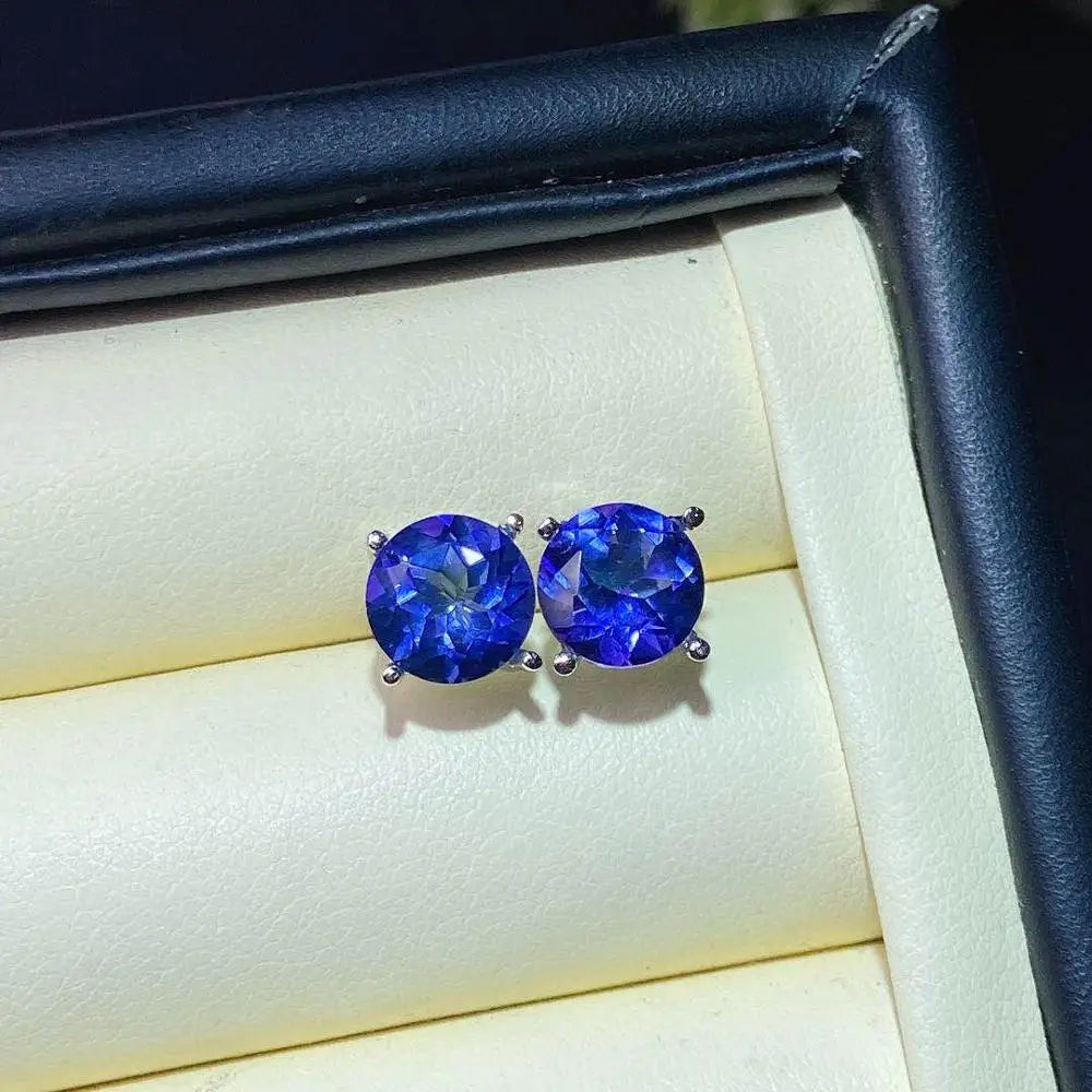 Tanzanite Topaz Stud Earrings 925S Sterling Silver, 8*8mm Gemstone, with Certificate & Gift Box YF179