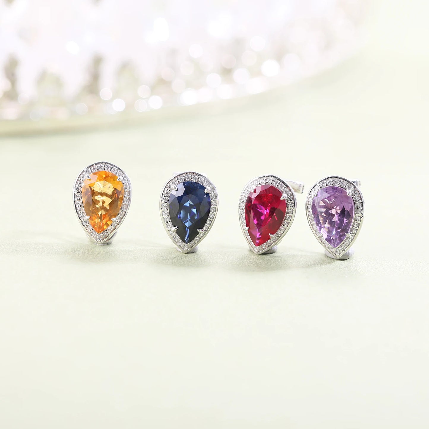 Tiger Element Earrings Pear Shape 8x12mm Lab Blue Sapphire Stud Earrings
