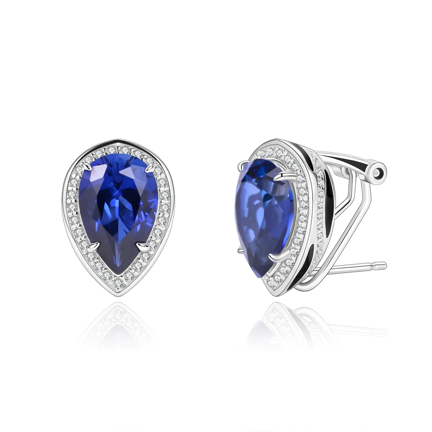 Tiger Element Earrings Pear Shape 8x12mm Lab Blue Sapphire Stud Earrings