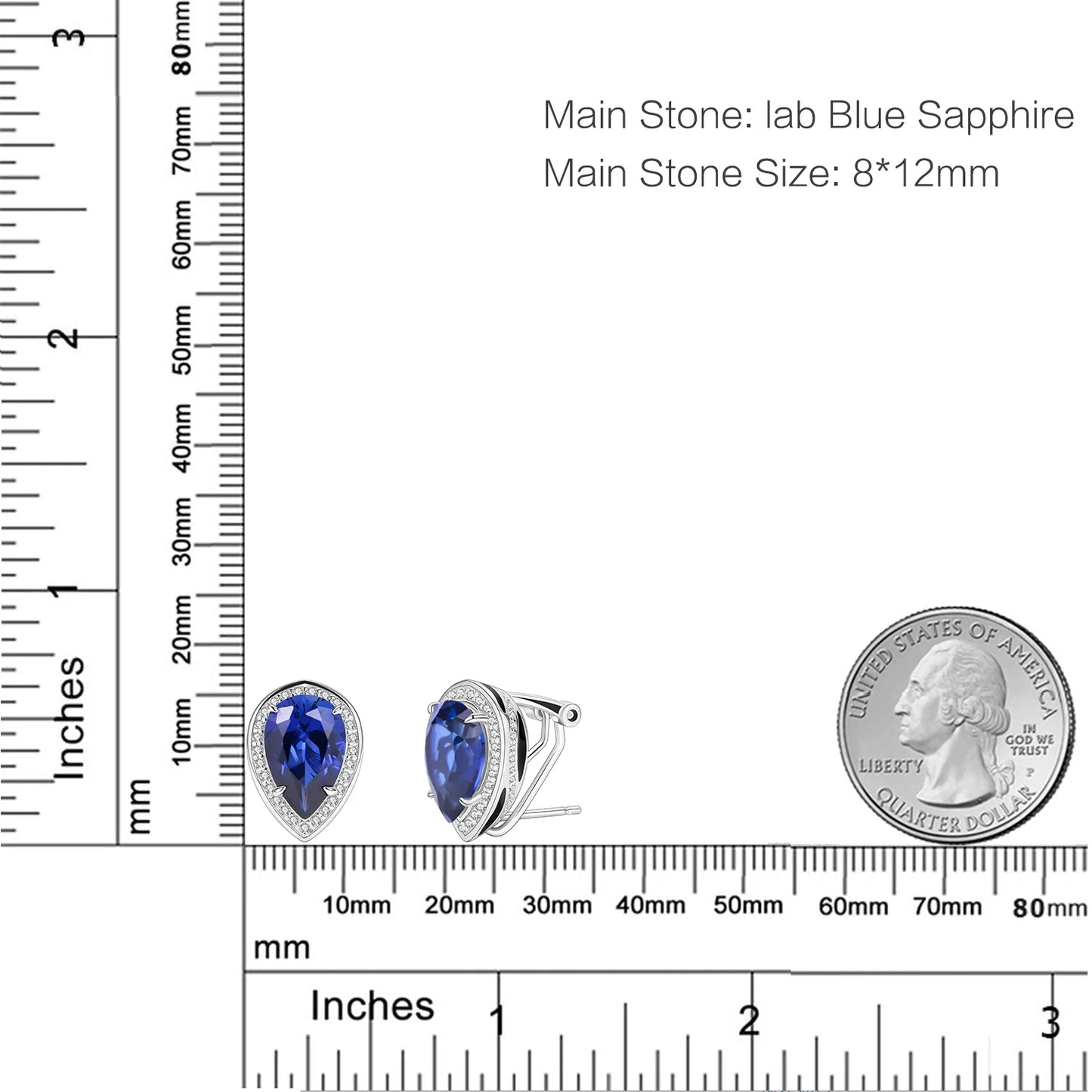 Tiger Element Earrings Pear Shape 8x12mm Lab Blue Sapphire Stud Earrings