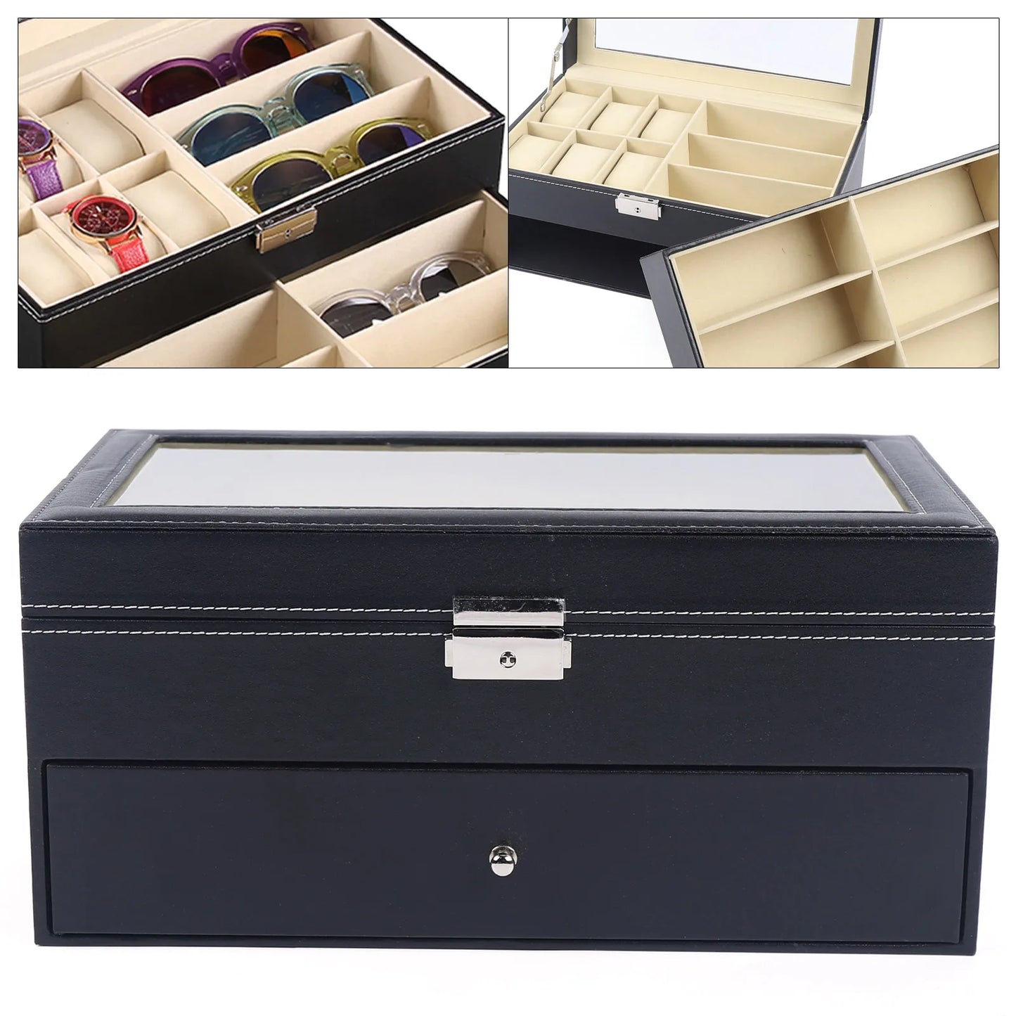 6 Watch Box Jewelry Case and 9 Piece Eyeglasses Storage