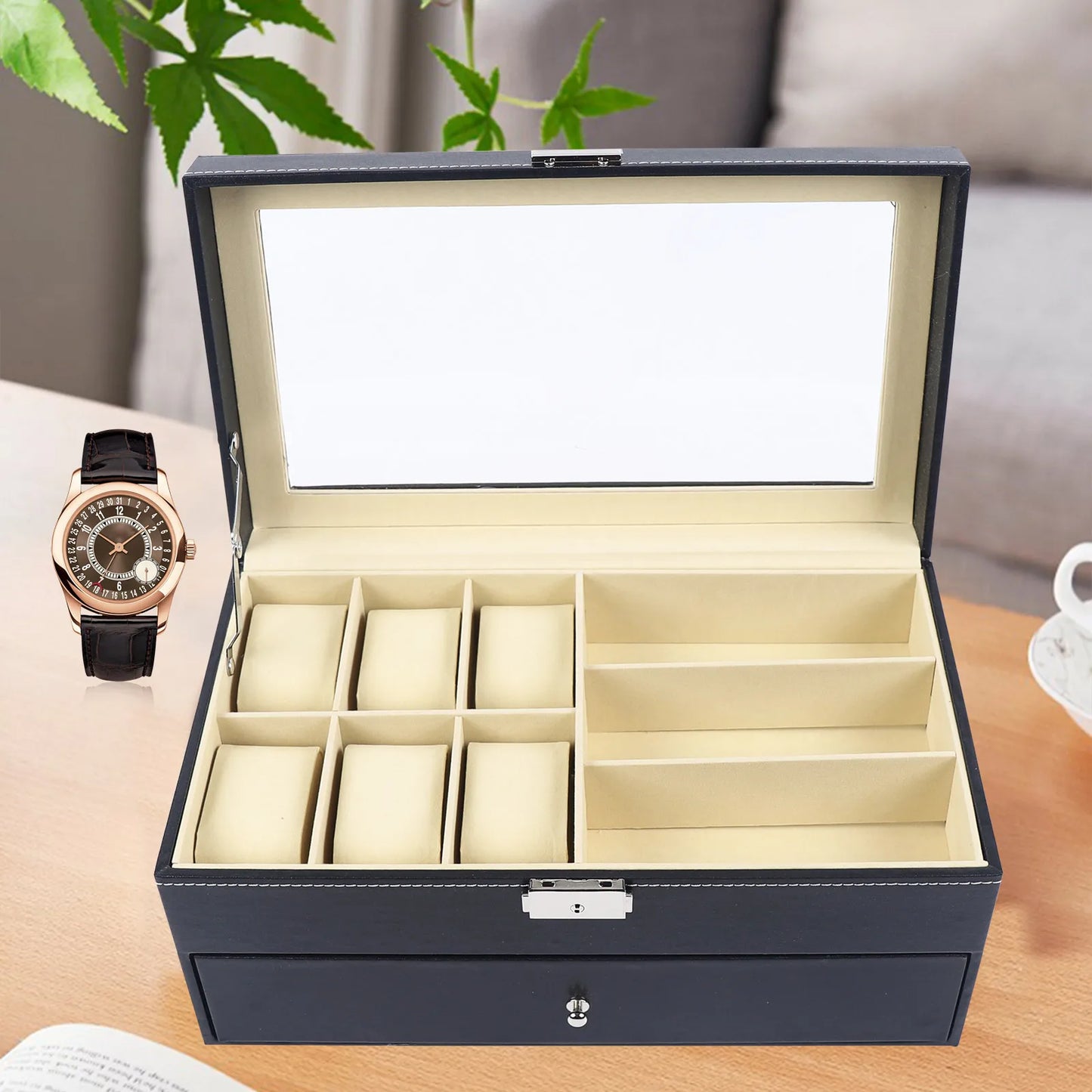 6 Watch Box Jewelry Case and 9 Piece Eyeglasses Storage